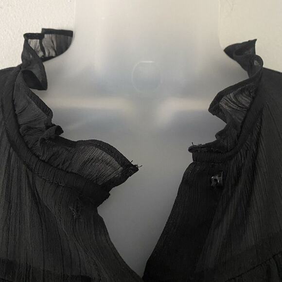 5/$25 CeCe Ruffle Sheer Lined Button Up Black Dressy Blouse Top Size XS - Picture 2 of 7